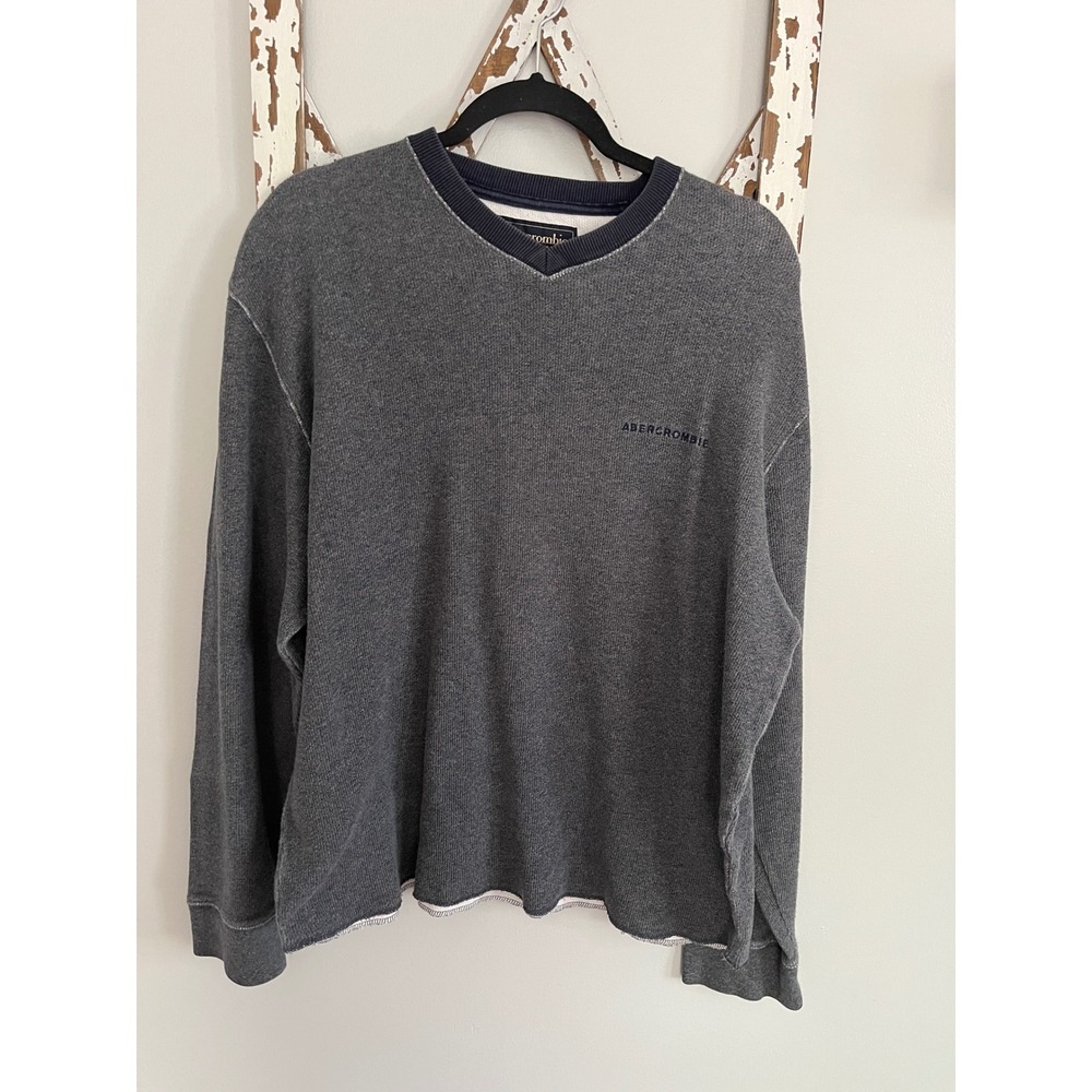 VTG Abercrombie Fitch‎ Sweater Mens L Gray Rib Knit Pullover Sweatshirt 90s Y2K